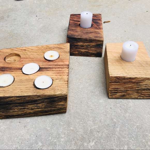 Rustic Contemporary Wood Candle Holders set of 3 - Picture 9 of 9